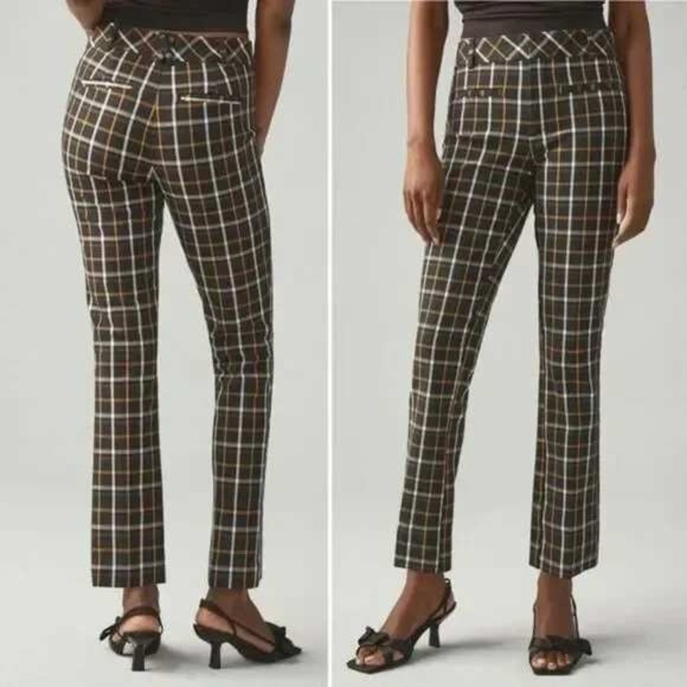 Anthropologie Essential Collection Plaid Slim Cropped Kick Flare Pants‎ Black 6